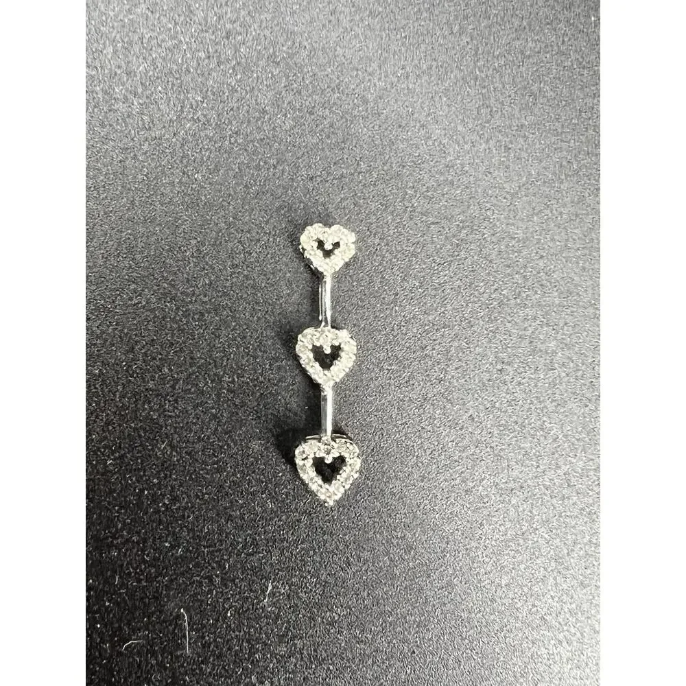 10K White Gold Genuine Diamond Triple Heart Pendant Charm Open Heart Love 1”